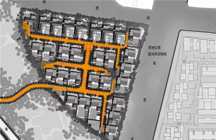 王字型路网造分化人流，保障入口私密性